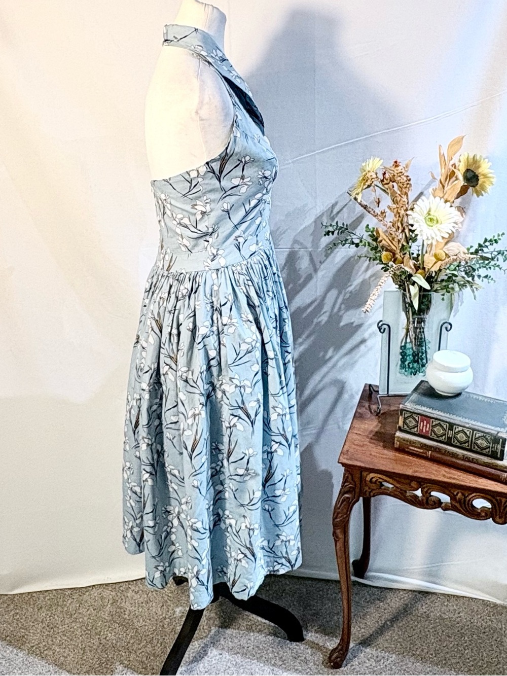 Hearts and Found Floral Button Bodice Halter Fit & Flare Dress Pockets Sz  L💚 - Picture 5 of 10
